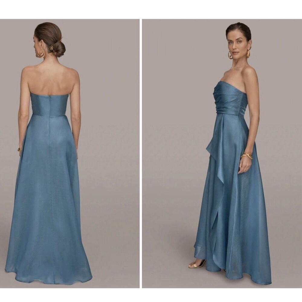 Donna Karan New York STRAPLESS RUFFLE A-LINE GOWN Size 14 Washed Indigo Wedding